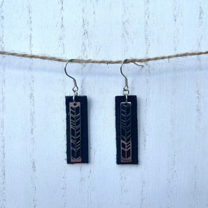 Handcrafted earrings with stainless steel wires and components. Stainless steel charm. Leather.