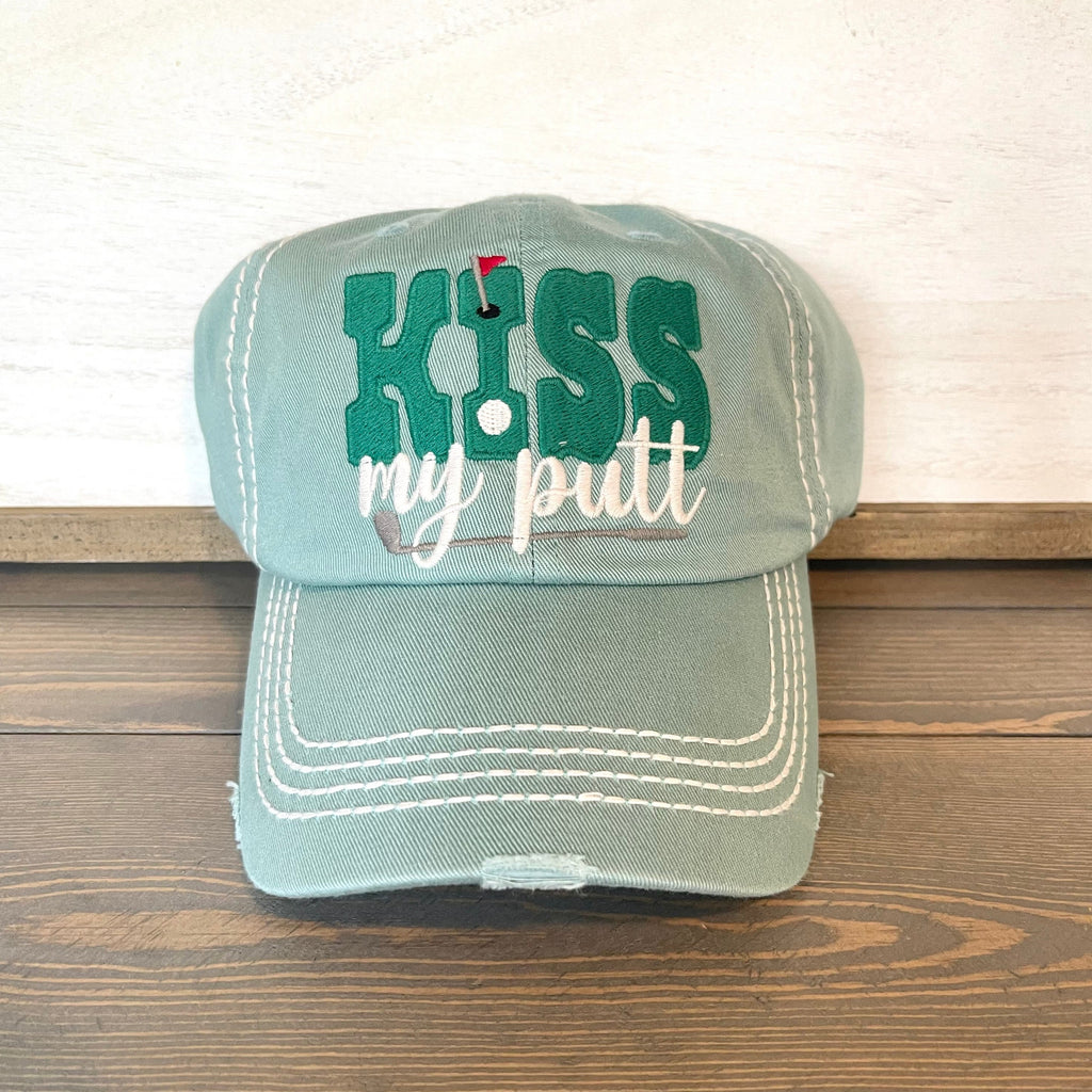 Distressed hat with stitching.  One size fits most. Adjustable Velcro Closure. 100% Cotton.