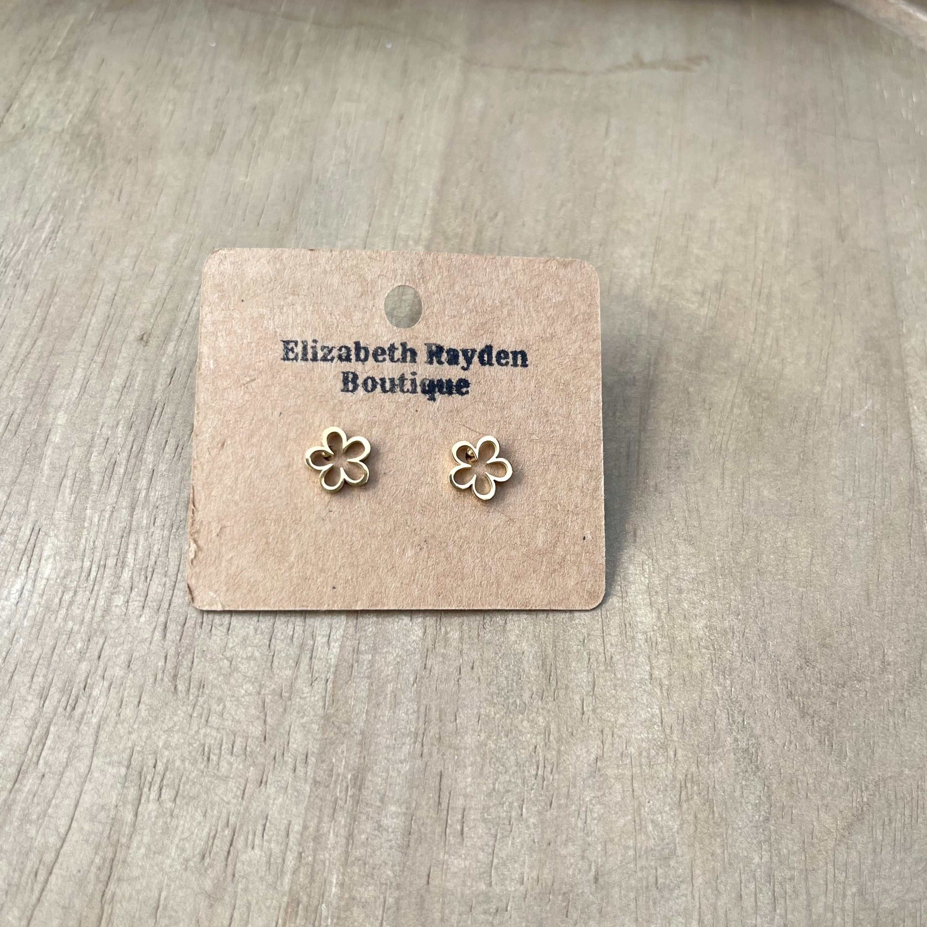 Flower outline stud earrings in stainless steel. 8mm.