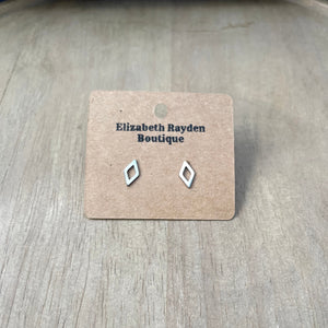 Rhombus stud earrings in stainless steel. 9.7mm x 5mm.