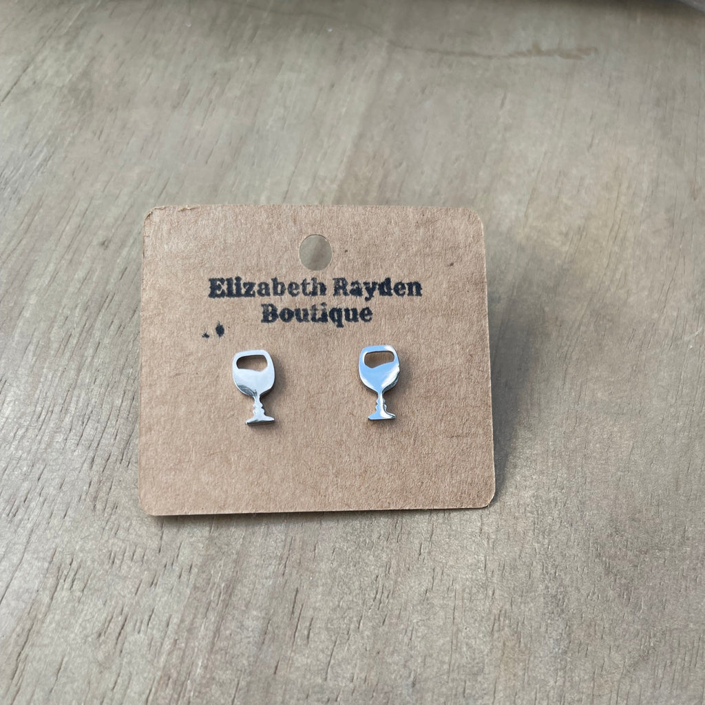 Wine glass stud earrings in 304 stainless steel. 122mm x 7mm.