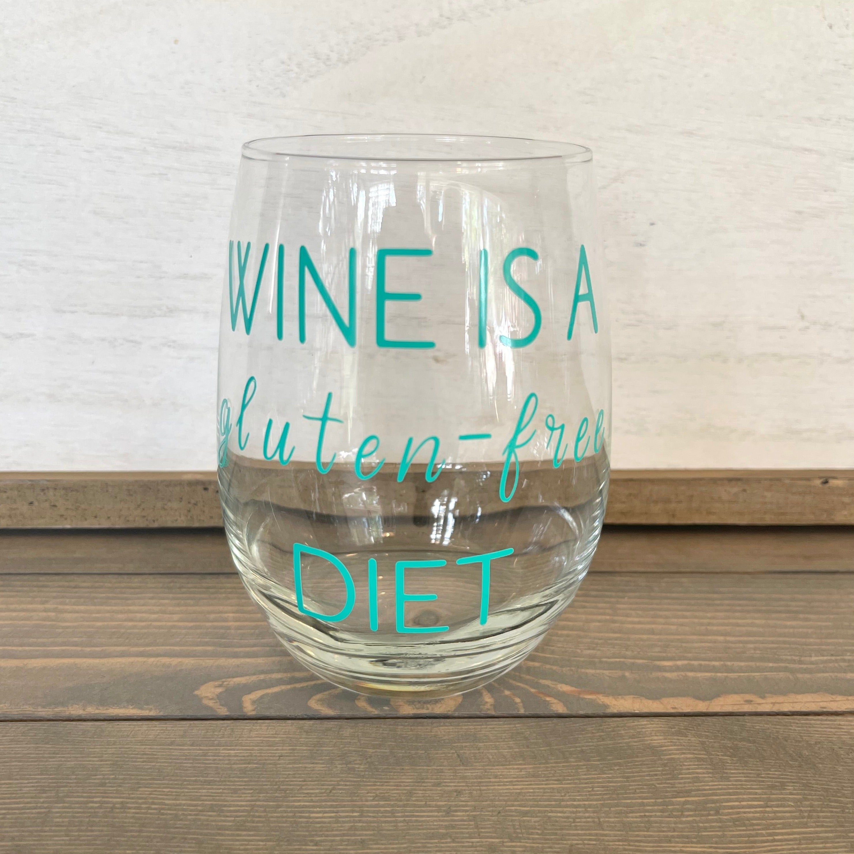 Glass stemless wine glass adorned with witty saying in permanent vinyl. Holds 20 ounces of liquid. Care instructions: Hand wash only, not dishwasher safe, do not microwave, and do not soak. 