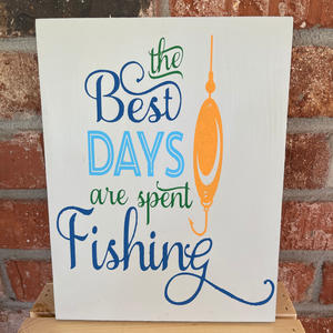 Handcrafted wooden sign that hangs on the wall. Measures approximately 9 1/4" x 12".