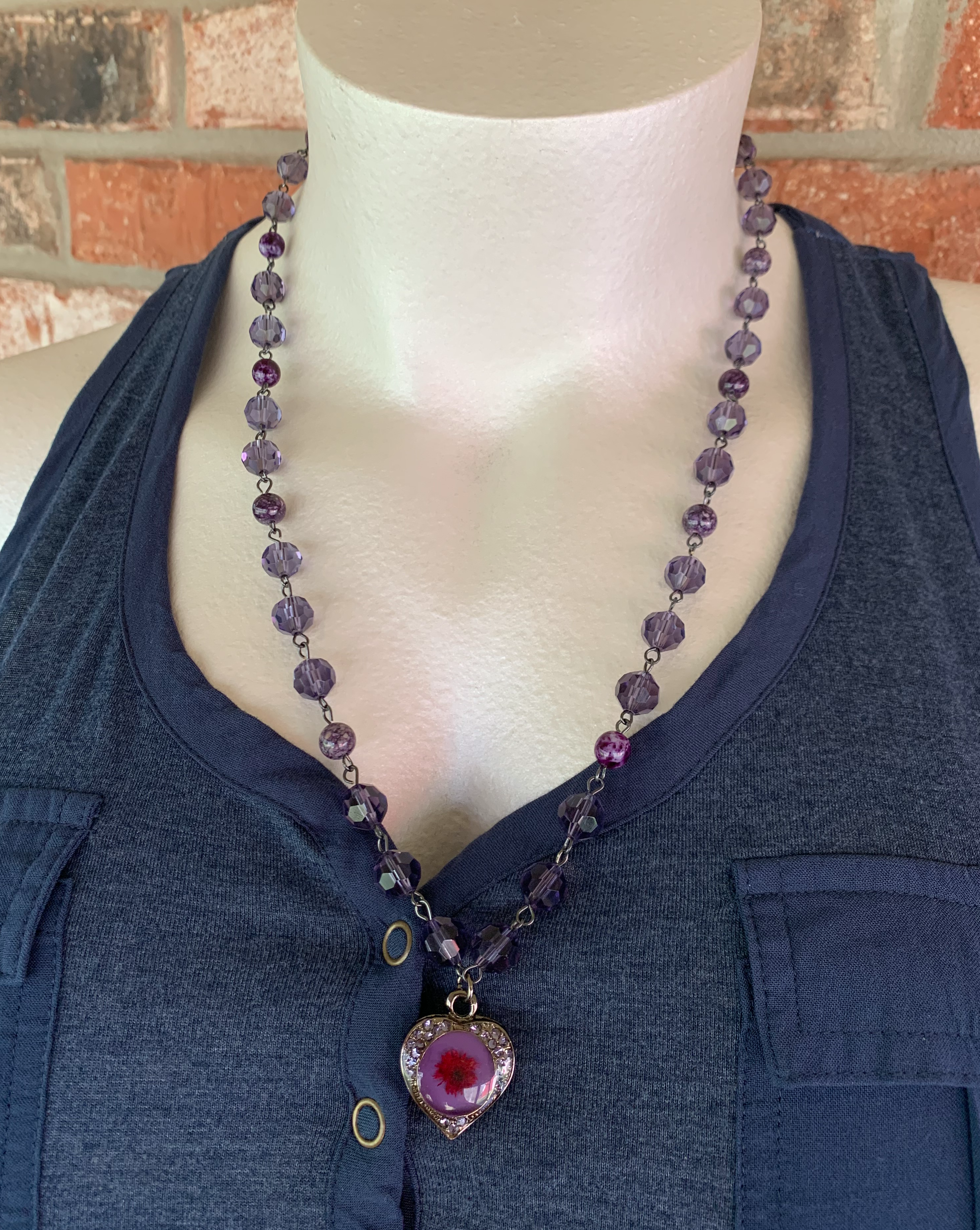 Purple Necklace with Heart Pendant