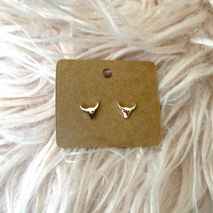 Bull stud earrings in stainless steel. Measurements: 10mm x 8mm. Lead free and nickel safe.