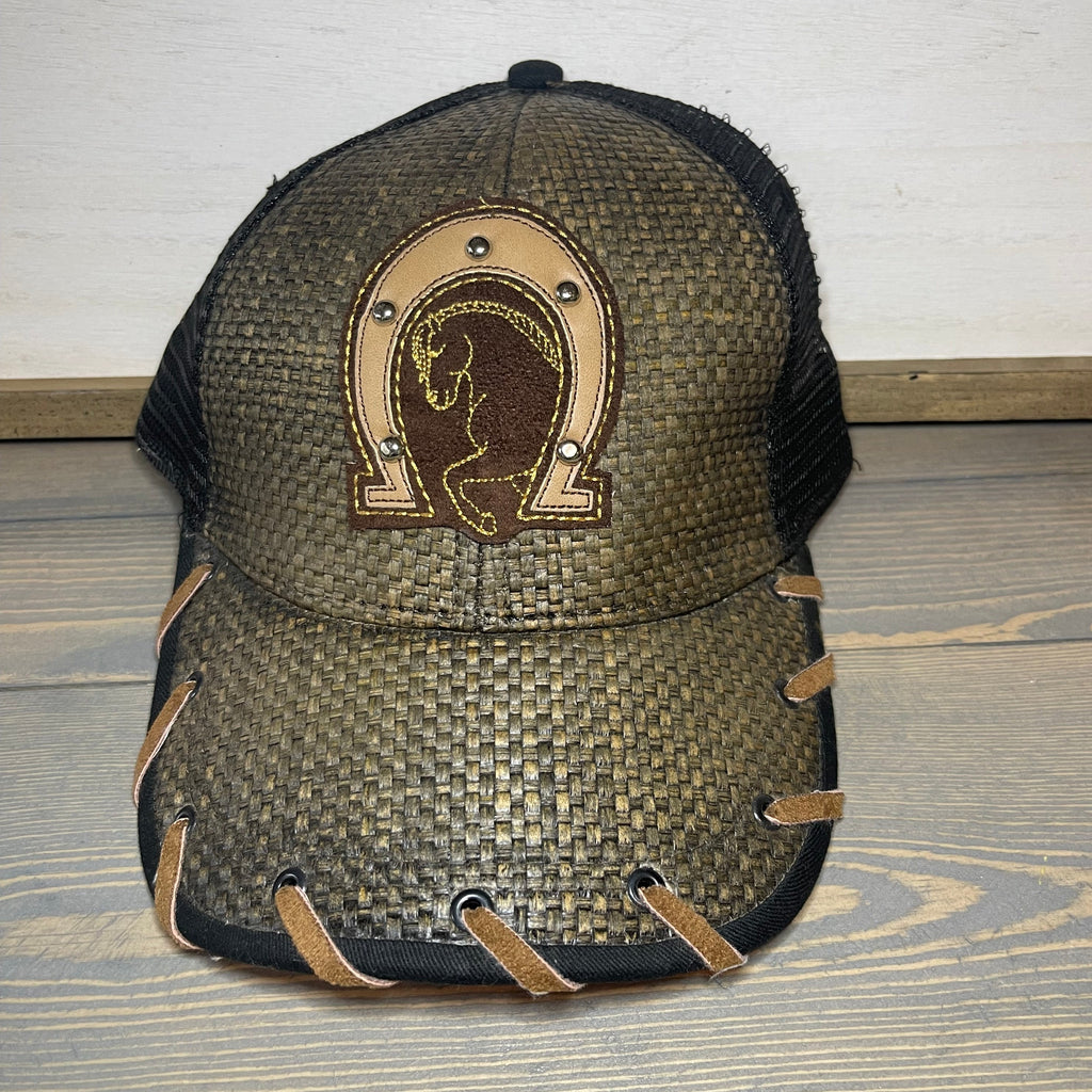 Bullhide Horsehoe Cap Snapback closure. Leather lacing on bill.