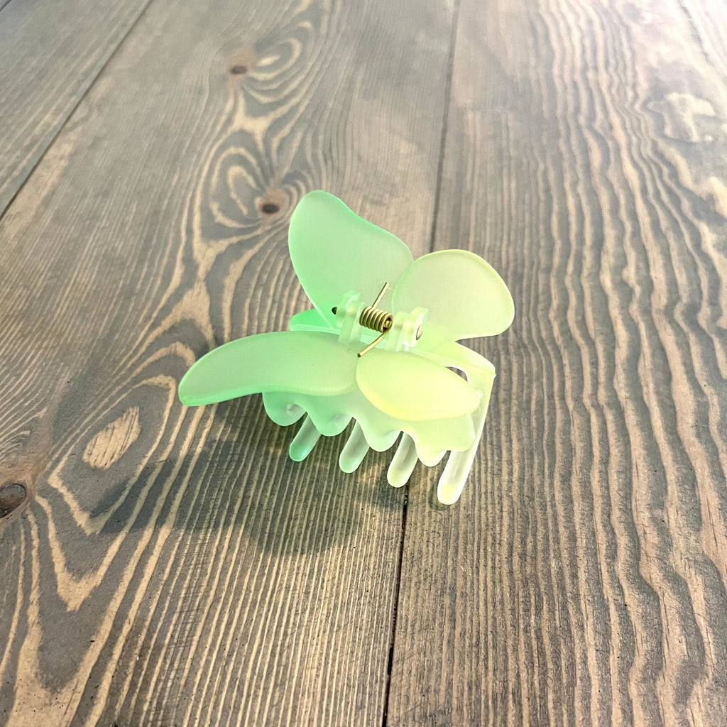 Matte Butterfly Hair Claw Clip. 100% Acrylic. Ice Matte coated. Size: Approximately 3"x2.5"