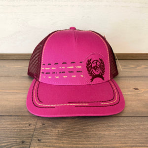 Cinch women's magenta pink cap. Logo patch on the front. One size fits most. Mesh back. Adjustable snapback closure.