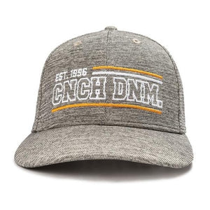 Cinch fitted cap. Heather gray cap is designed with front and back logo embroidery. Size: S/M.