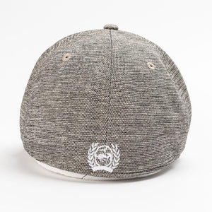 Cinch fitted cap. Heather gray cap is designed with front and back logo embroidery. Size: S/M.