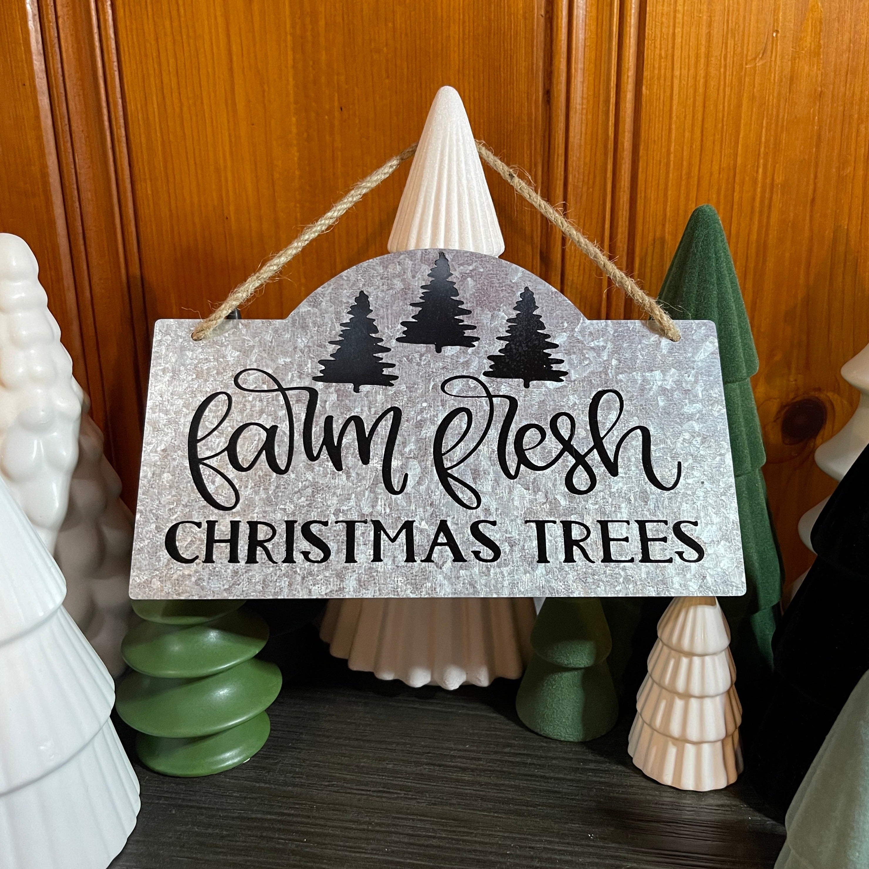 Handcrafted Christmas sign.  Painted Christmas design on a galvanized metal sign.