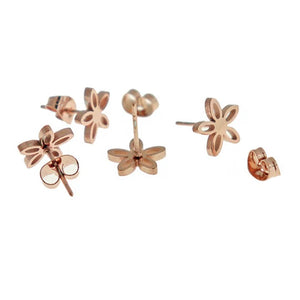 Daisy flower stud earrings in 304 stainless steel. Measurements: 10mm x 10mm. Lead free and nickel safe.