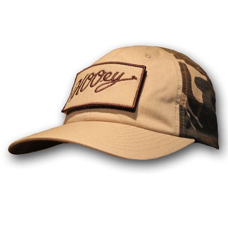 Hooey down range tactical cap. Size L/XL. Khaki and camo. Flexfit design allows for a secure fit Rectangular patch with embroidered logo is removable with velcro. 