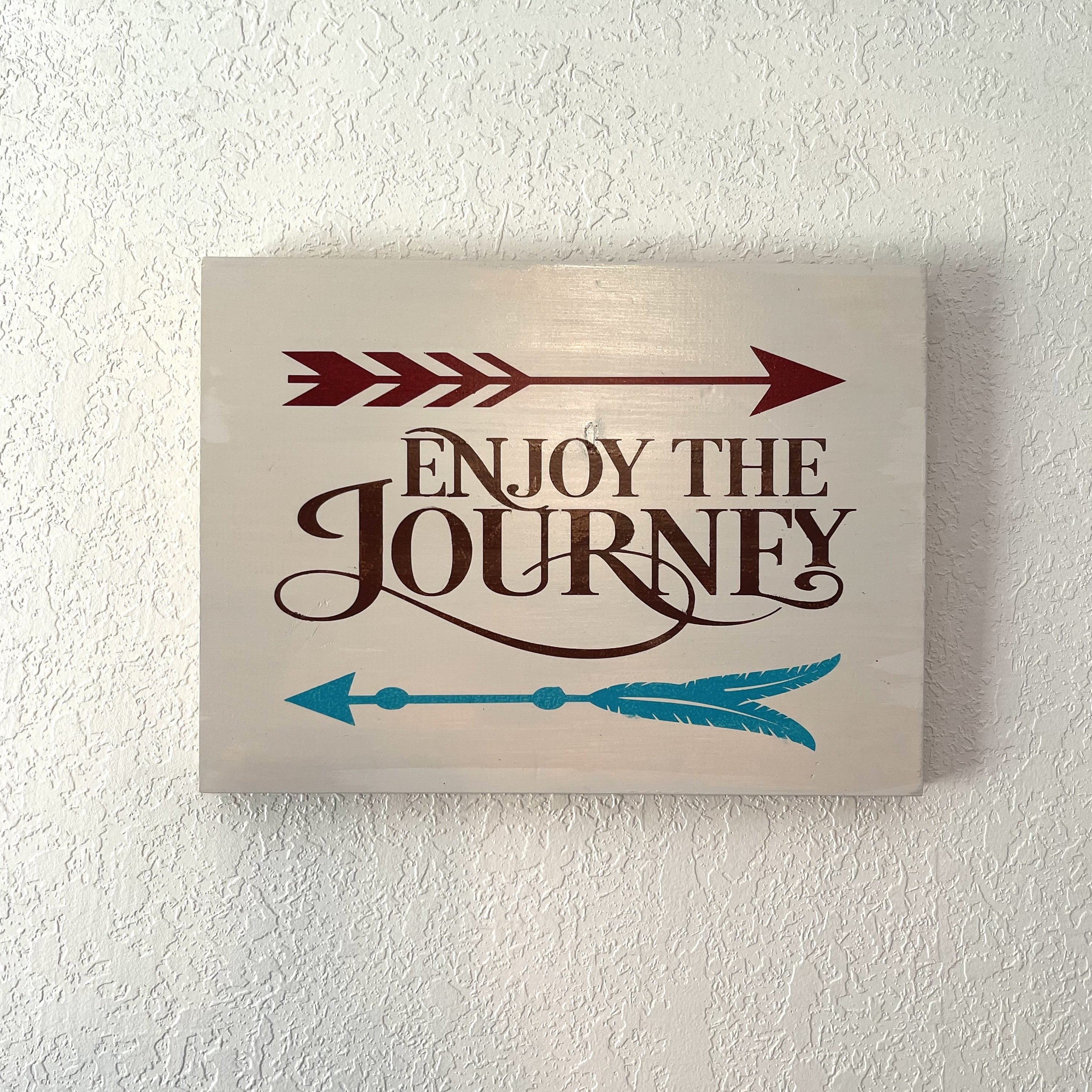 Handcrafted wooden sign that hangs on the wall. Measures 12 1/2" x 9 1/4".