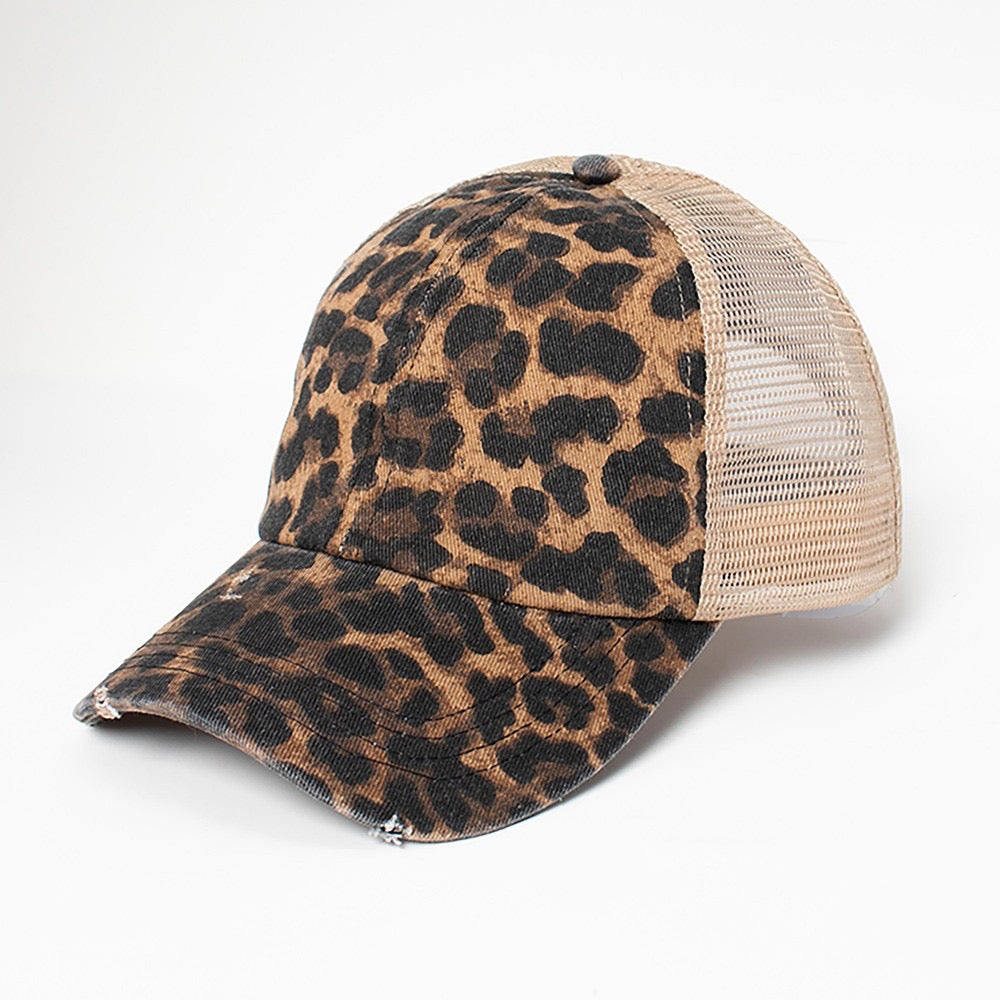 Leopard Print Baseball Cap With Mesh Back. One Size Fits Most. Adjustable. 100% Cotton.