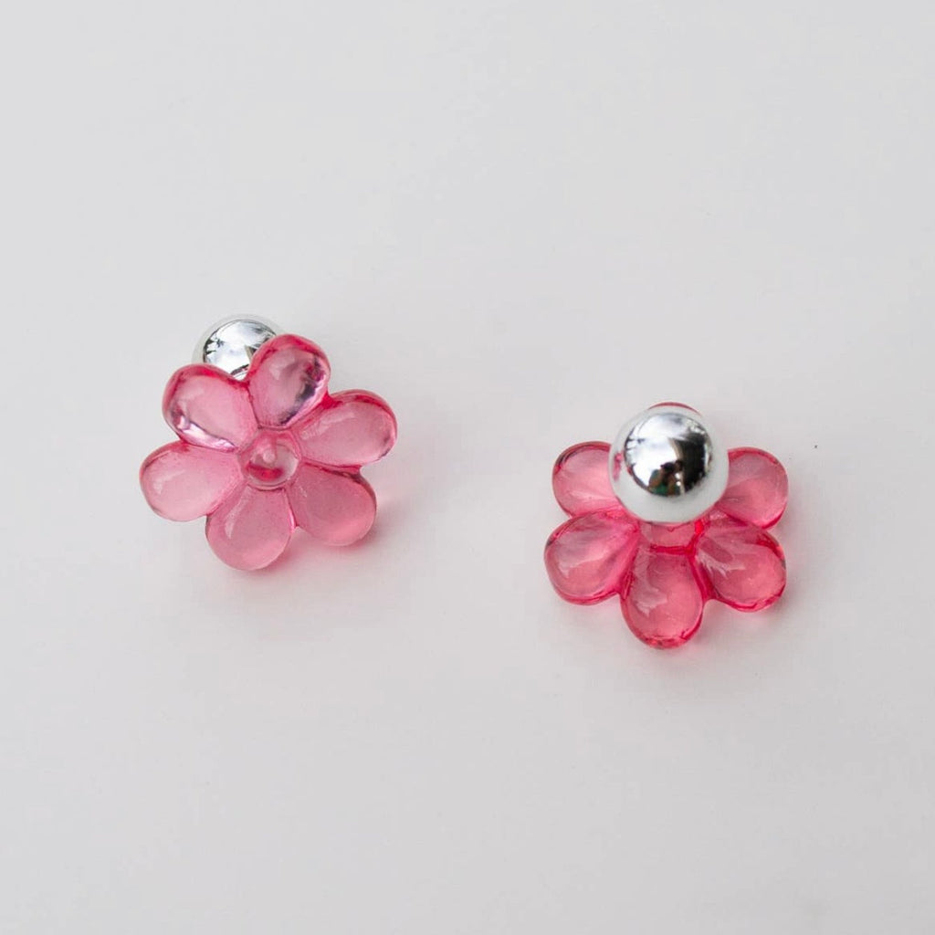 Acrylic pink daisy stud earrings. Nickle free.