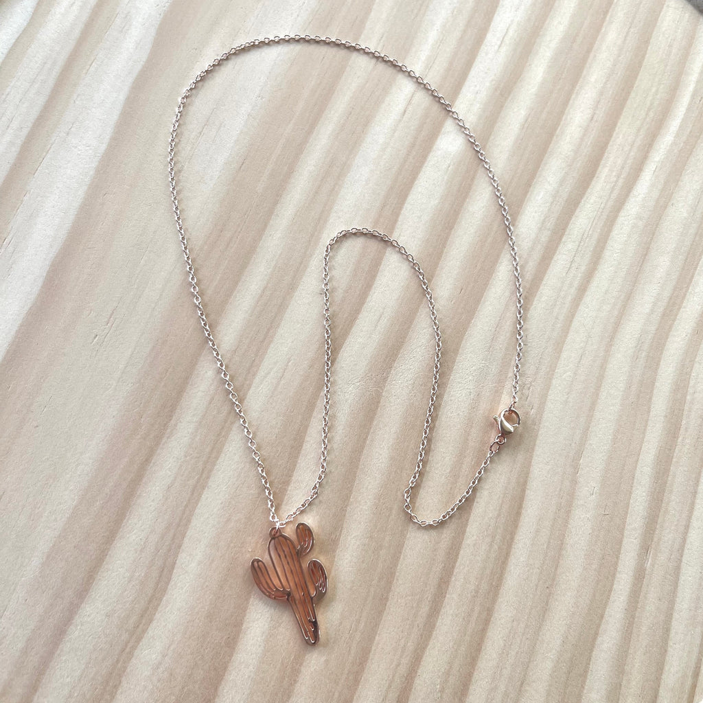 Stainless steel cactus necklace.  Rose gold plated. Lobster clasp. 18 inch chain.