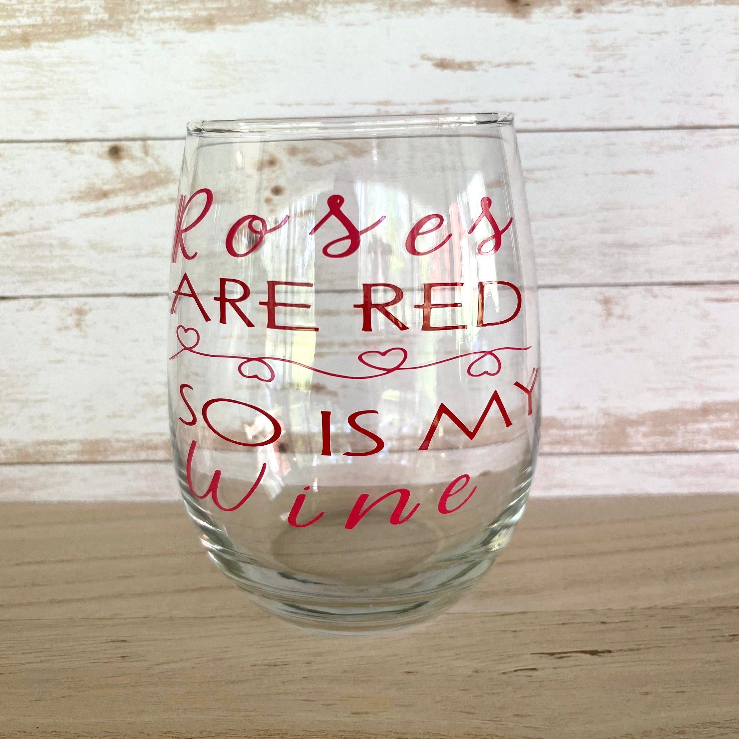 Glass stemless wine glass adorned with witty saying in permanent vinyl.  Holds 20 ounces of liquid. Care instructions: Hand wash only, not dishwasher safe, do not microwave, do not soak.