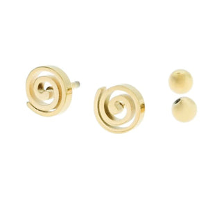 Spiral stud earrings in stainless steel. Measurements: 6mm x 4mm. Pin Thickness: 1mm, 18 gauge. Lead free and nickel safe. 