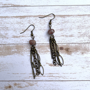 Handcrafted earrings with all brass metal. Sun rock jasper gemstones.