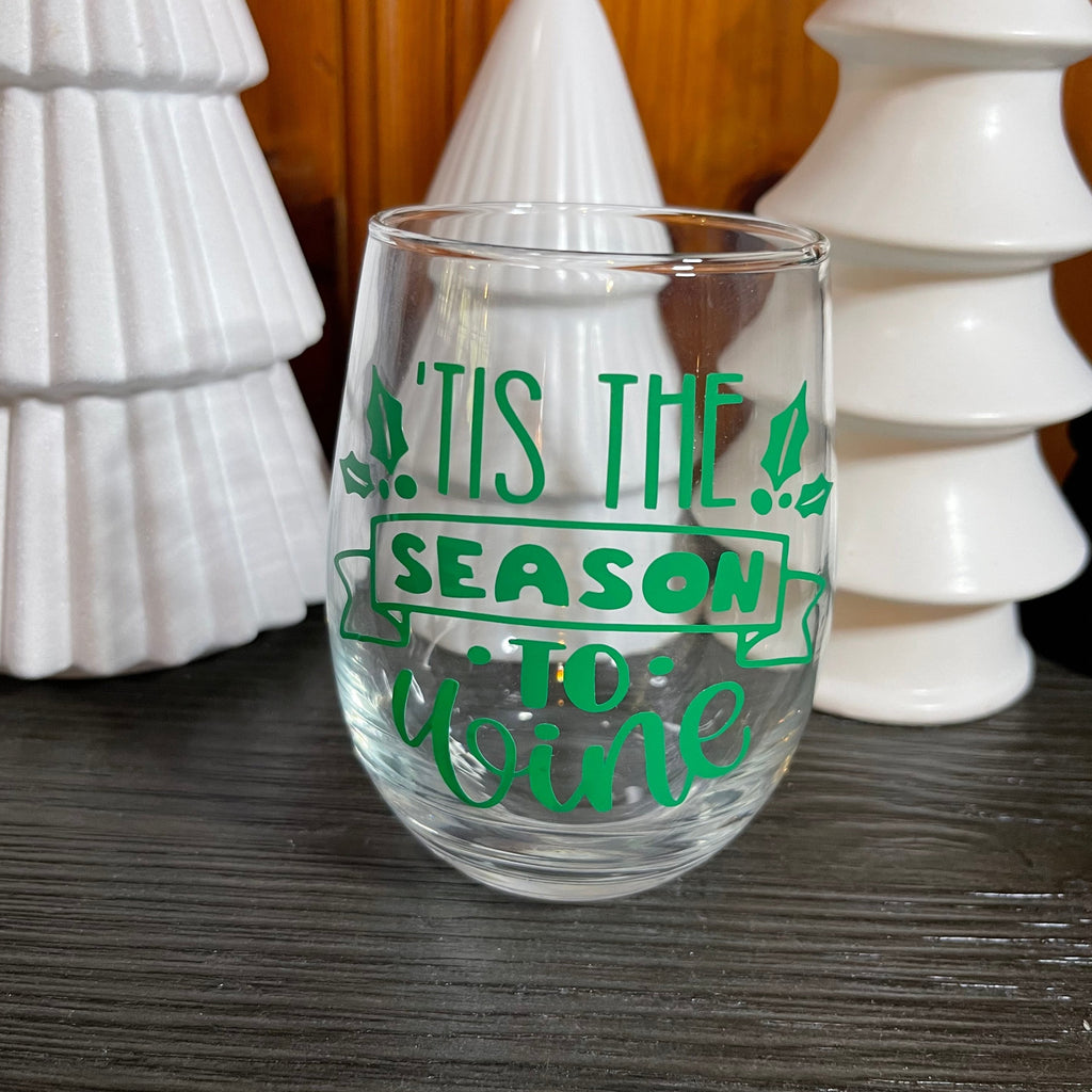 Glass stemless wine glass adorned with witty saying in permanent vinyl. Holds 20 ounces of liquid. Care instructions: Hand wash only, not dishwasher safe, do not microwave, and do not soak. 