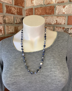 Length is approximately 29 inches long. Handcrafted with sodalite gemstone beads. All metal is gunmetal. 